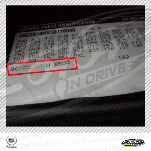 CADILLAC-Farbcode-Etikett Beispiel 1