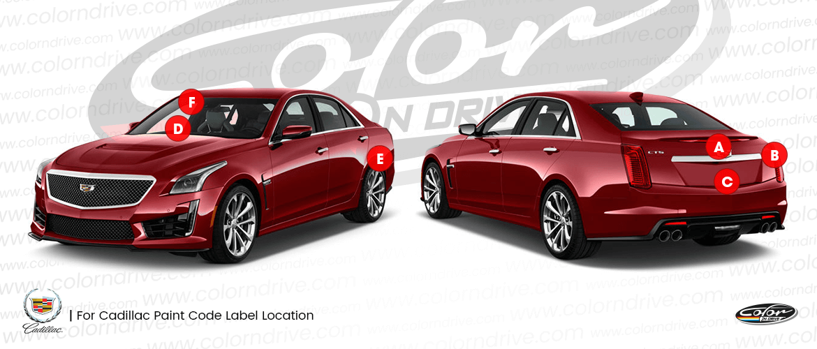 Schemat lokalizacji etykiety z kodem lakieru CADILLAC